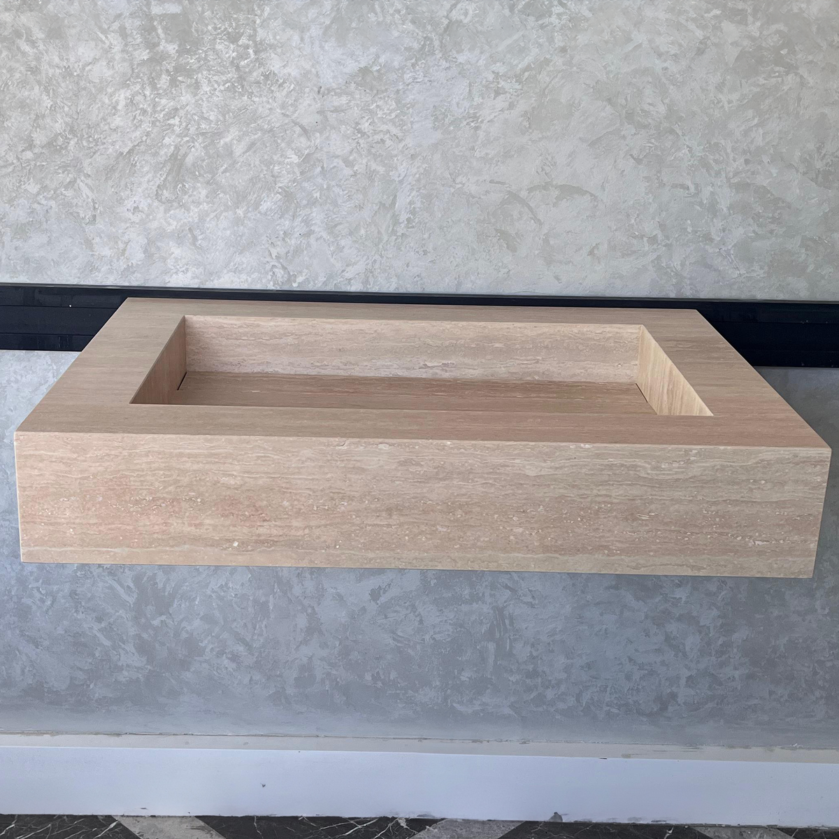 Beige Travertine Vein Cut Natural Stone Bathroom Vanity Sink