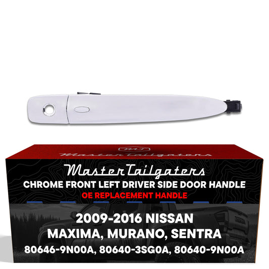 Exterior Door Handle Chrome Replacement for Nissan Maxima (09-15), Murano (09-14), Sentra (13-16) OE Part # 80646-9N00A, 80640-3SG0A, 80640-9N00A | Front Left Driver Side