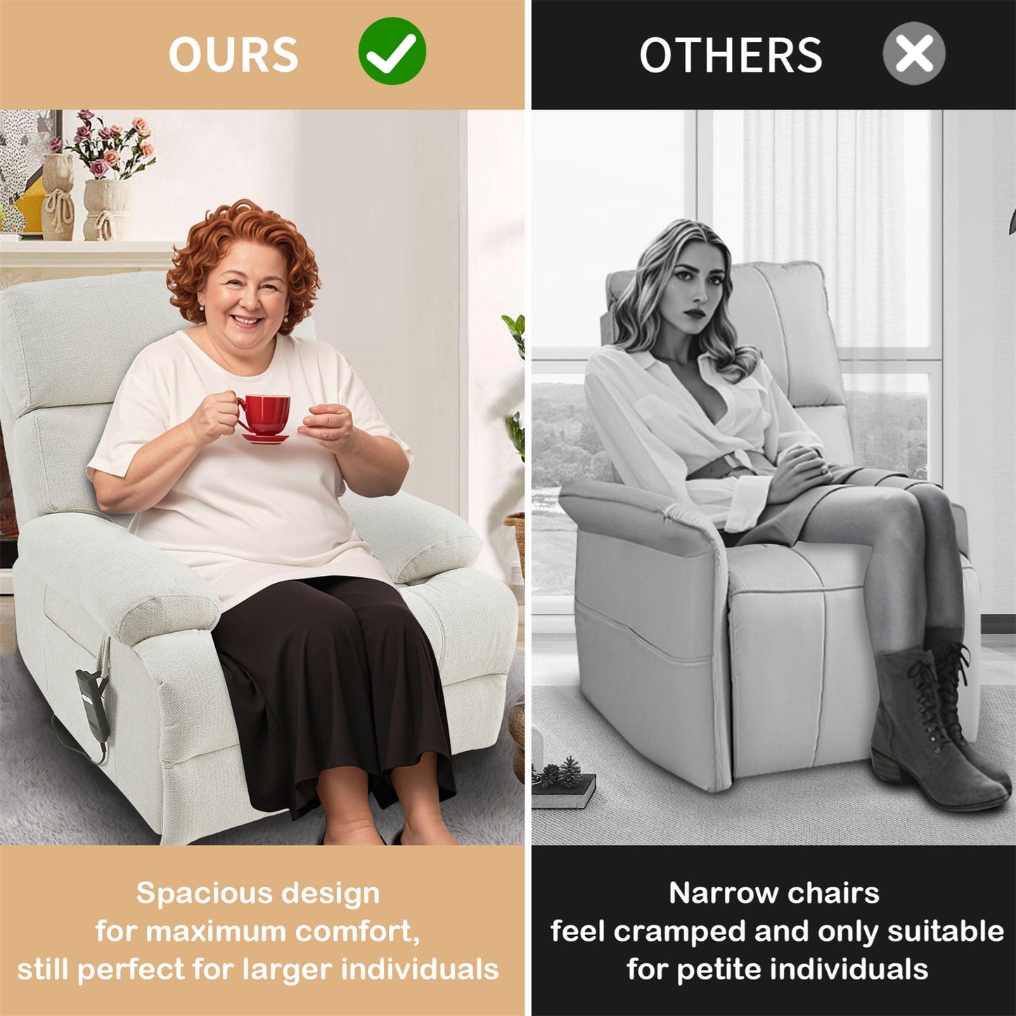 Oversized Power Lift Recliner Chai With Remote Control, Side Pocket, Spacious Seat