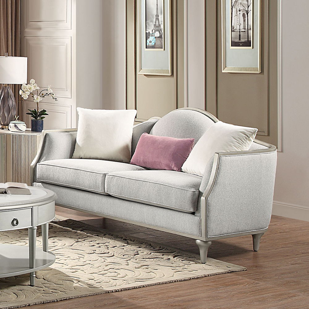 Kasa - Loveseat With 3 Pillows - Beige Linen & Champagne