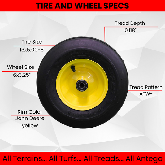 13x5.00-6  4 Ply Tires & 6x3.25 John Deere Wheels  for Lawn & Garden Mower Turf Tires (Set of 2)