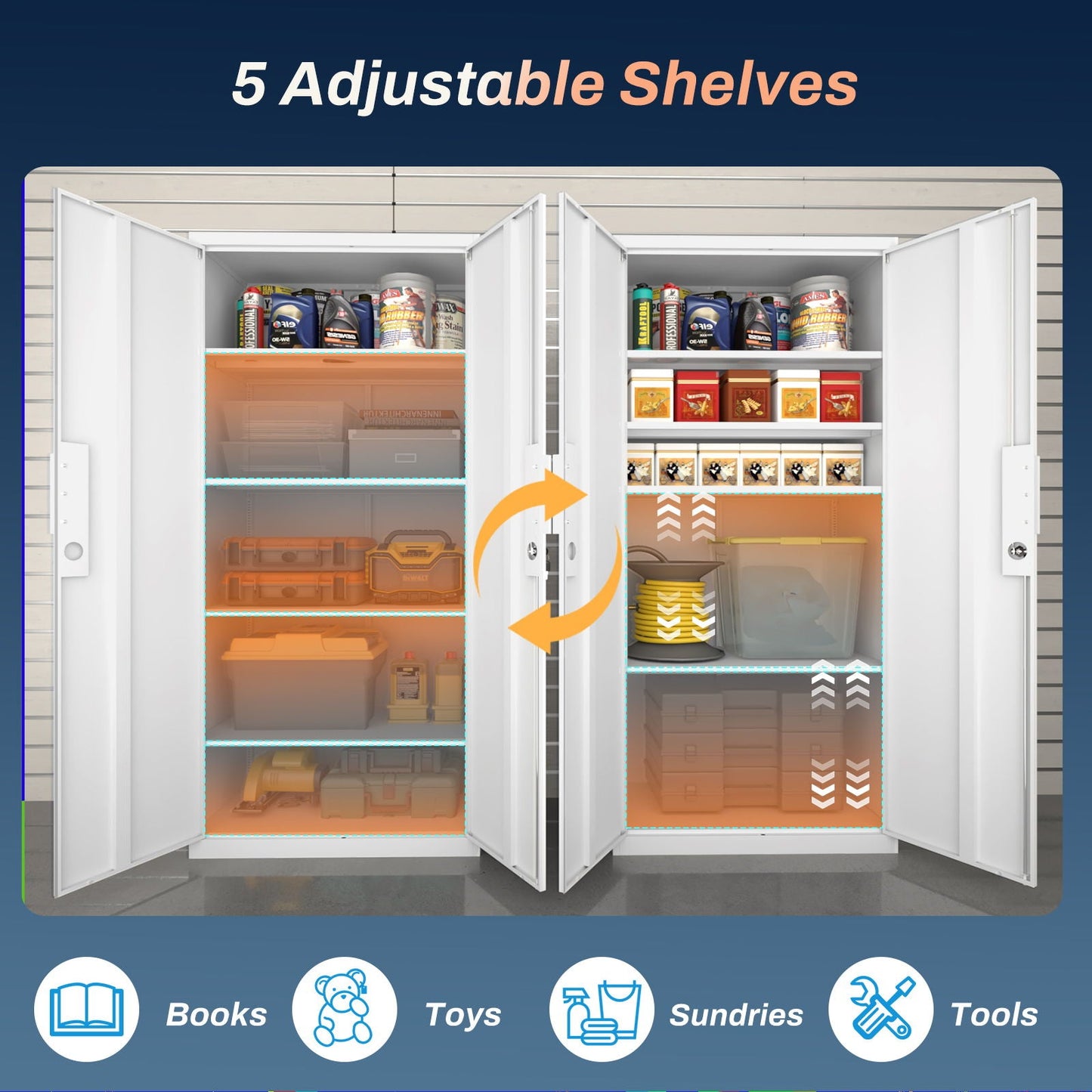 2 Door File Cabinet With Lock, 4 Adjustable Shelves, Heavy-Duty