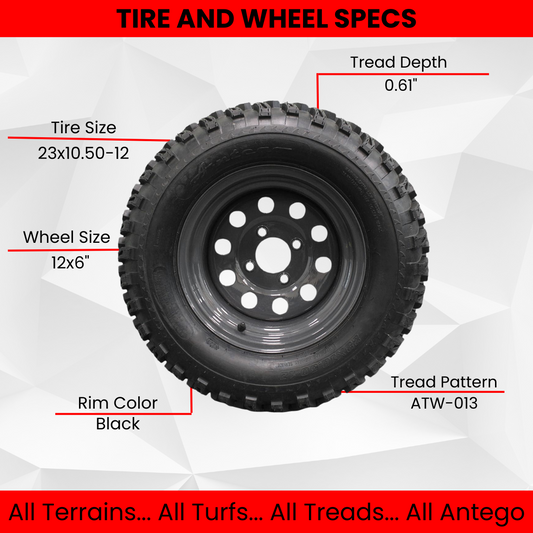 23x10.50-12 4 Ply Golf/ATVUTV/RTV Tires & Charcoal Grey Wheels ATW-013 (1 Right 1 Left)