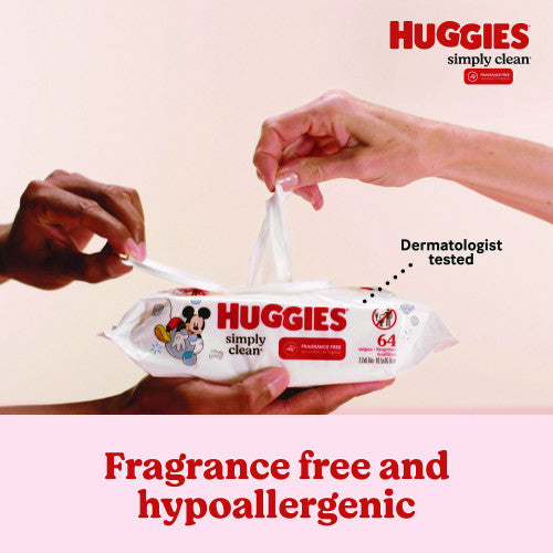 Huggies Simply Clean Fragrance Free Baby Wipes, 64/Pack, 11 Packs/Carton (53611)