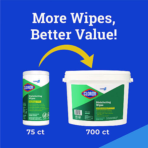 Clorox Disinfecting Wipes, 1-Ply, 7 x 8, Fresh Scent, White, 700/Bucket (31547)