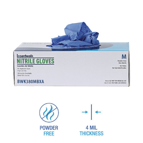 Boardwalk® Disposable Nitrile Gloves, 4 mil, Medium, Blue, 1000/CT (BWK380MCTA)