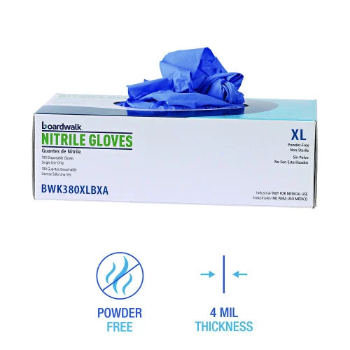 Boardwalk® Disposable Nitrile Gloves, X-Large, Blue, 4 mil, 100/Box (BWK380XLBXA)