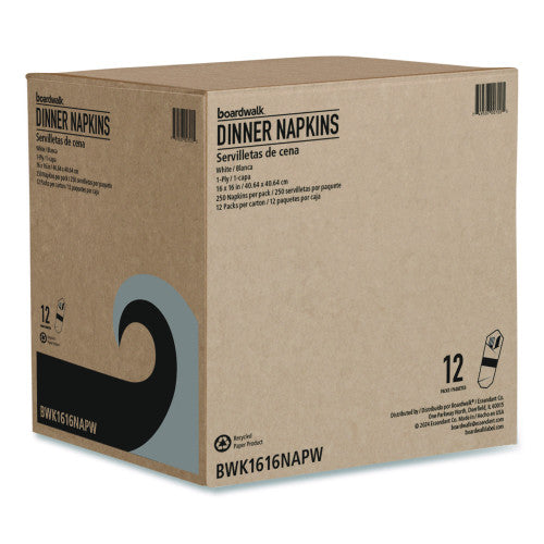 Boardwalk Dinner Napkins, 1-Ply, 16" x 16", White, 250/Pack, 12 Packs/Carton (1616NAPW)