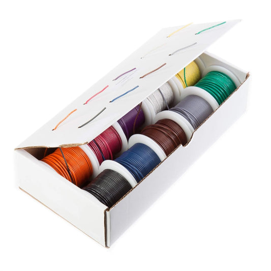 16 AWG Gauge TXL Automotive Stranded Hook Up Wire Kit, 100 ft Length Each, 10 Colors, 0.088" Diameter, 60 Volts
