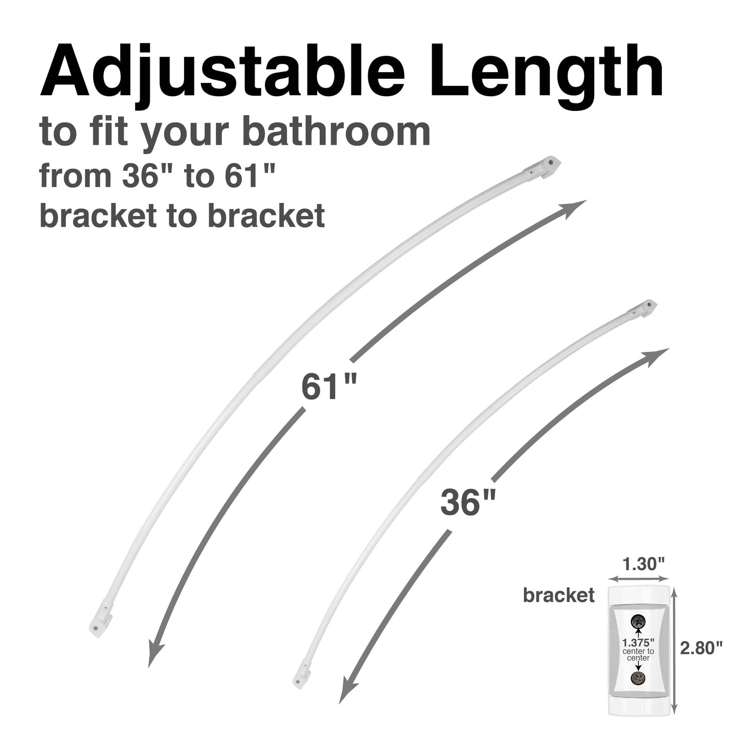 36 in. to 61 in. Curved Shower Rod (White Finish)
