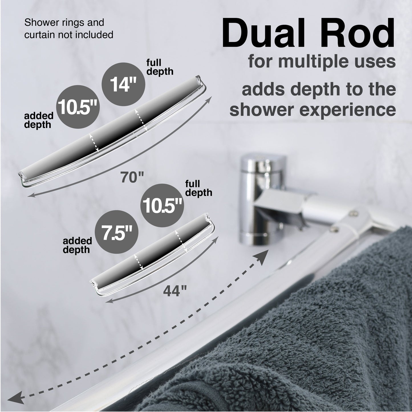 44 in. to 70 in. Double Curved Shower Rod (Chrome Finish)