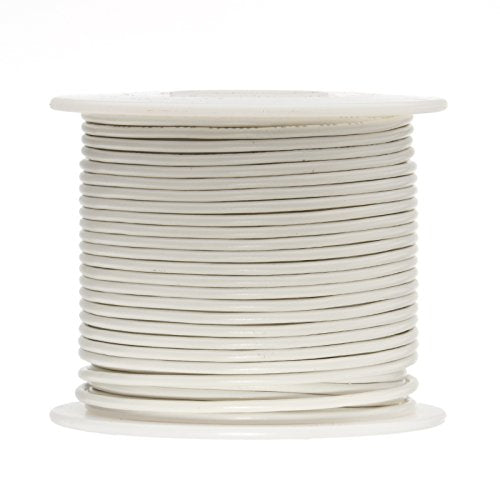 18 AWG Gauge Solid Hook Up Wire, 100 ft Length, White, 0.0403" Diameter, UL1007, 300 Volts