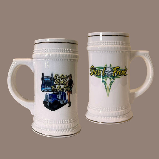 18 oz. Kinky Truck beer stein with gold rim