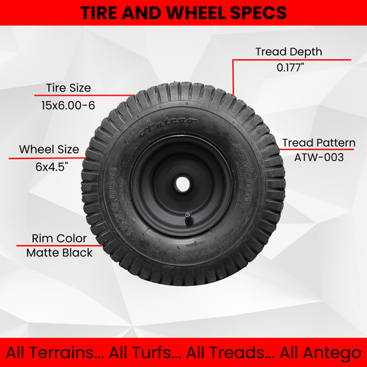 (Set of 4) Matte Black Universal Fit 15x6.00-6 Tires & Wheels 4 Ply for Lawn & Garden Mower Turf Tires .75" Bearing
