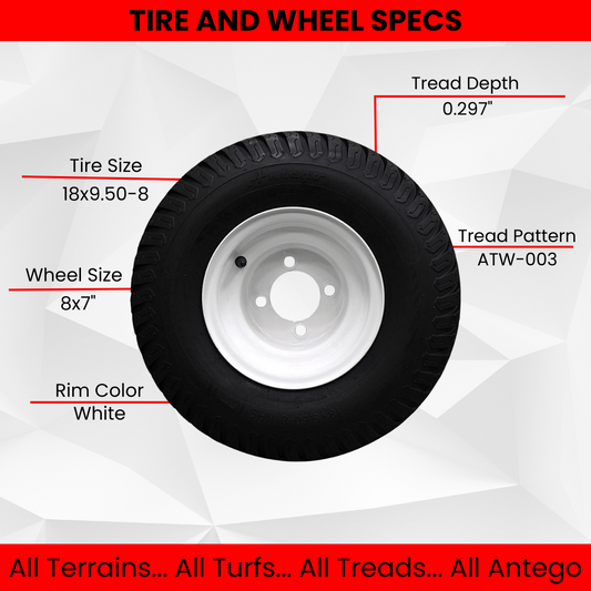 (Qty: 1 Tire/Wheel Assembly) 18x9.50-8 Toro/Exmark Wheel Assemblies - Replaces 110-6883, 120-249