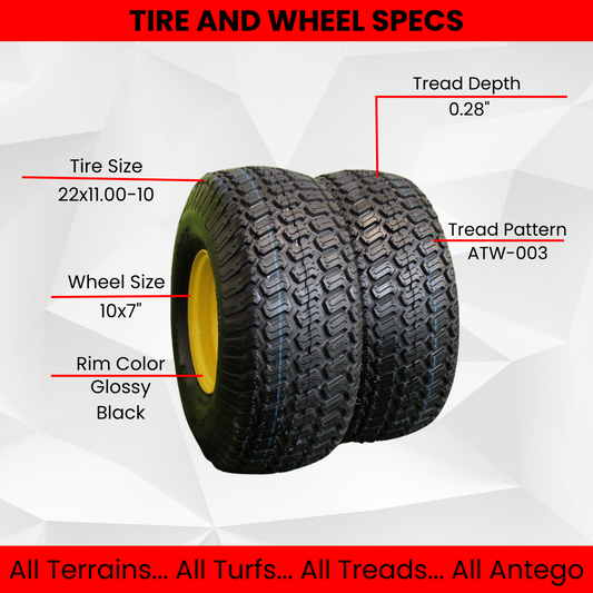 22x11.00-10 Turf tire with 10x7 Fusion Glossy Black Wheels for Golf Cart (Qty: 1)