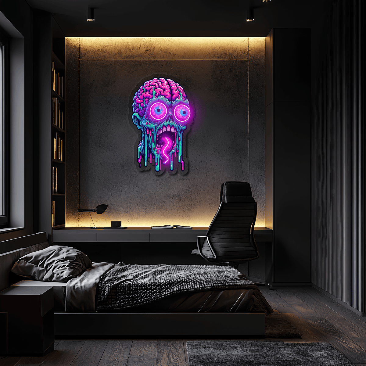 UV Printed Neon Acrylic Skull Sign - Bold Modern LED Wall Art