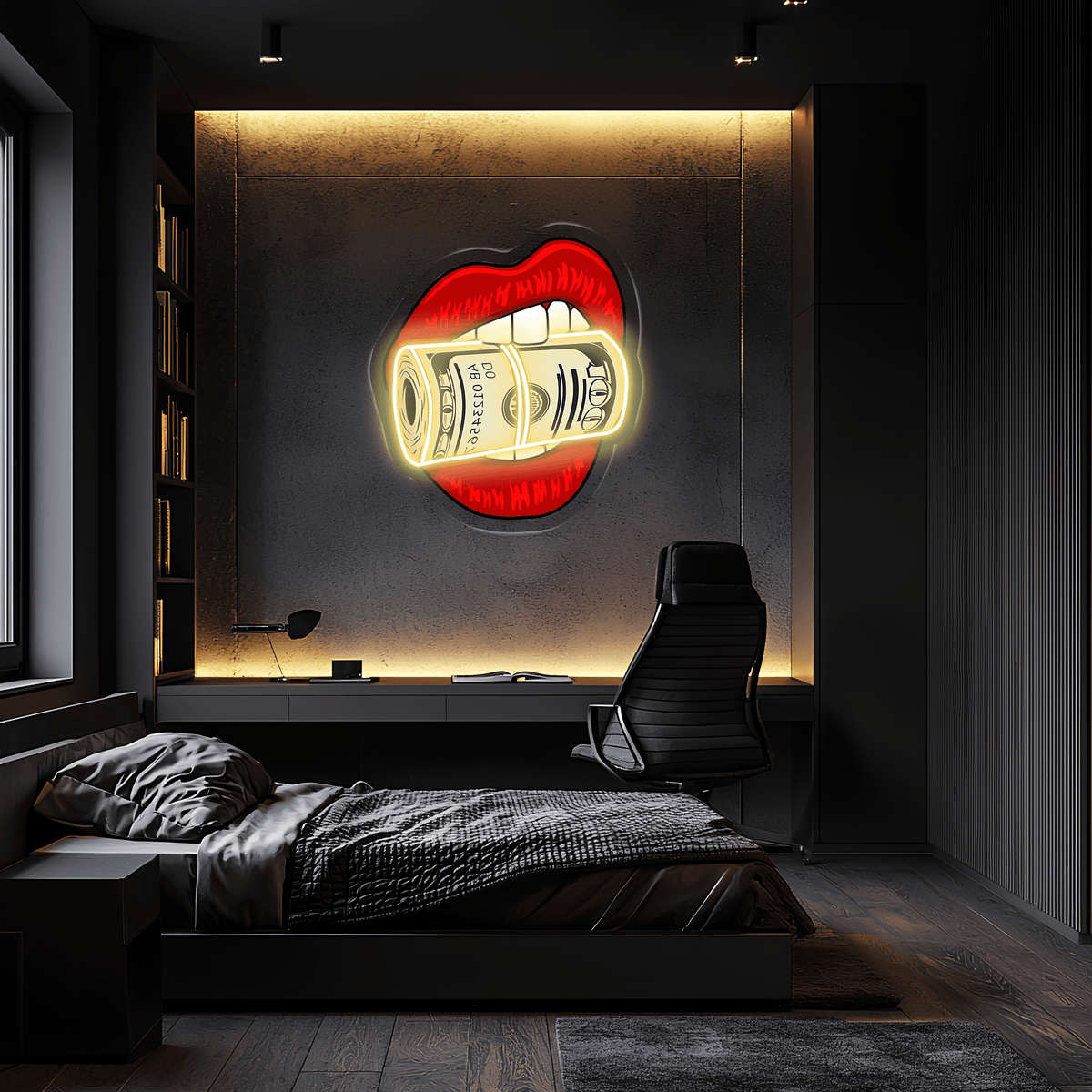 Kiss Dollars LED Neon Wall Sign - Clear Acrylic Backing Gaming Contemporary Decor