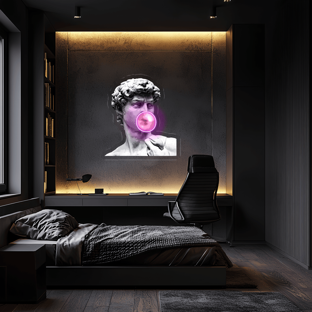 Plexiglass Neon Wall Light Sign Statue of David Handcrafted Modern Contemporary Art