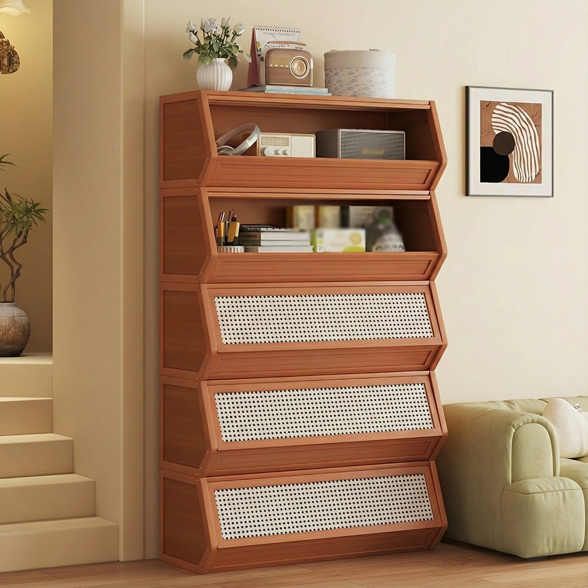 Thin Bamboo Shoe Cabinet with 3 Flip Drawers – Narrow Shoe Storage Organizer