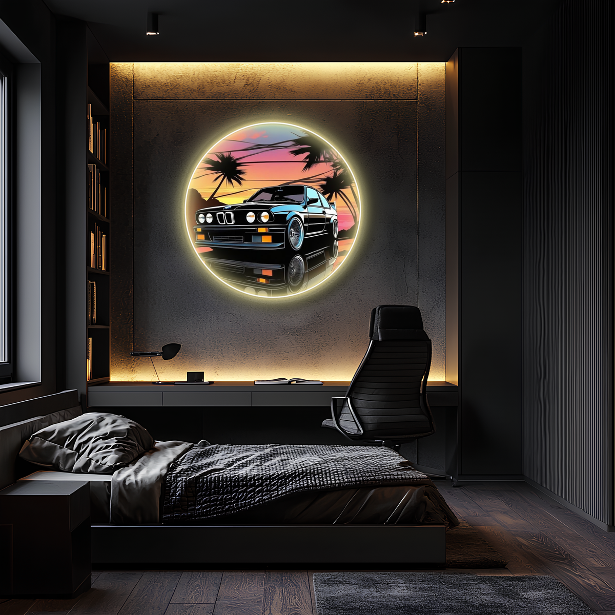 Neon LED Car Wall Art Garage Sign - Vibrant Automotive Decor