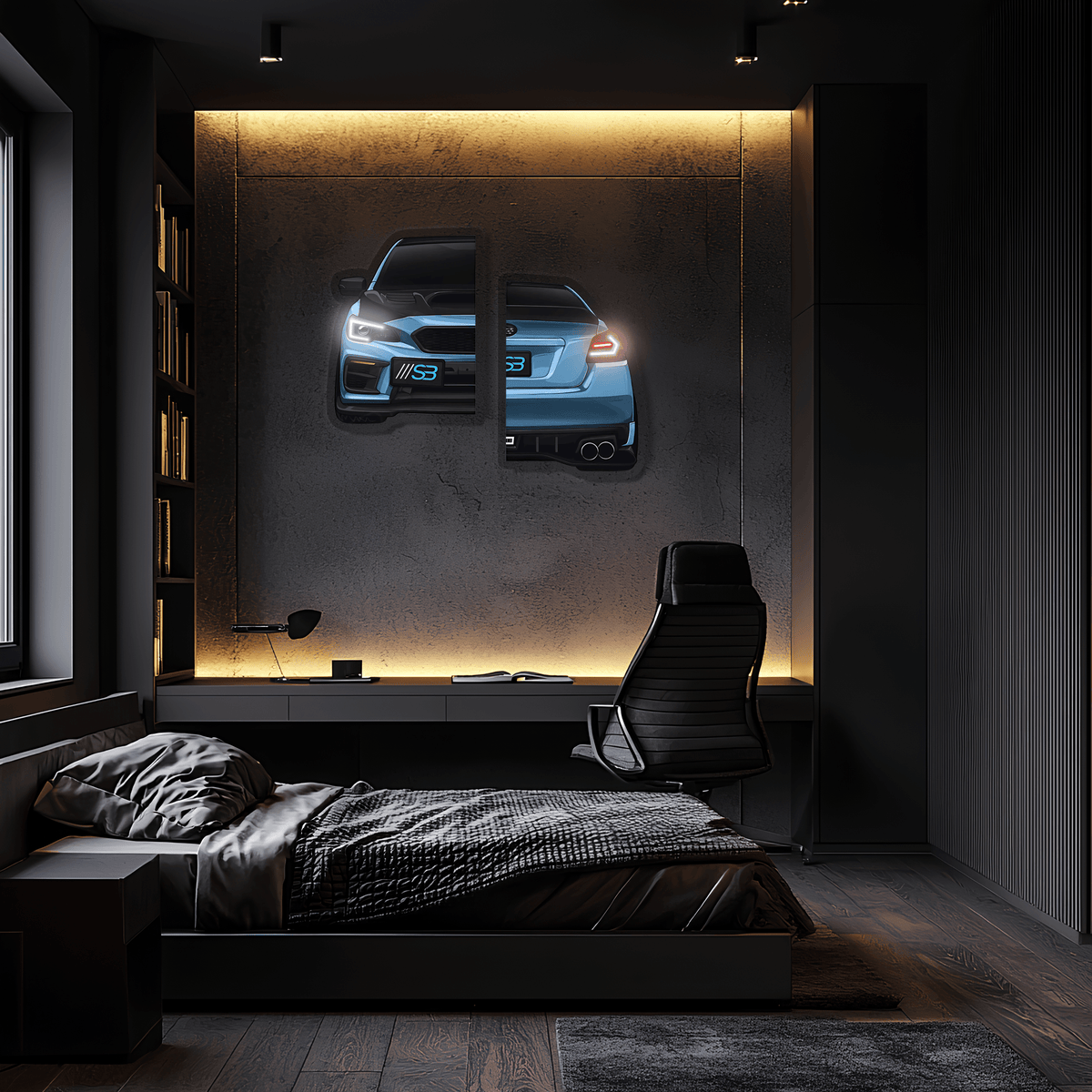 Neon LED Car Wall Art Sign - UV Printed Lighted Garage Decor