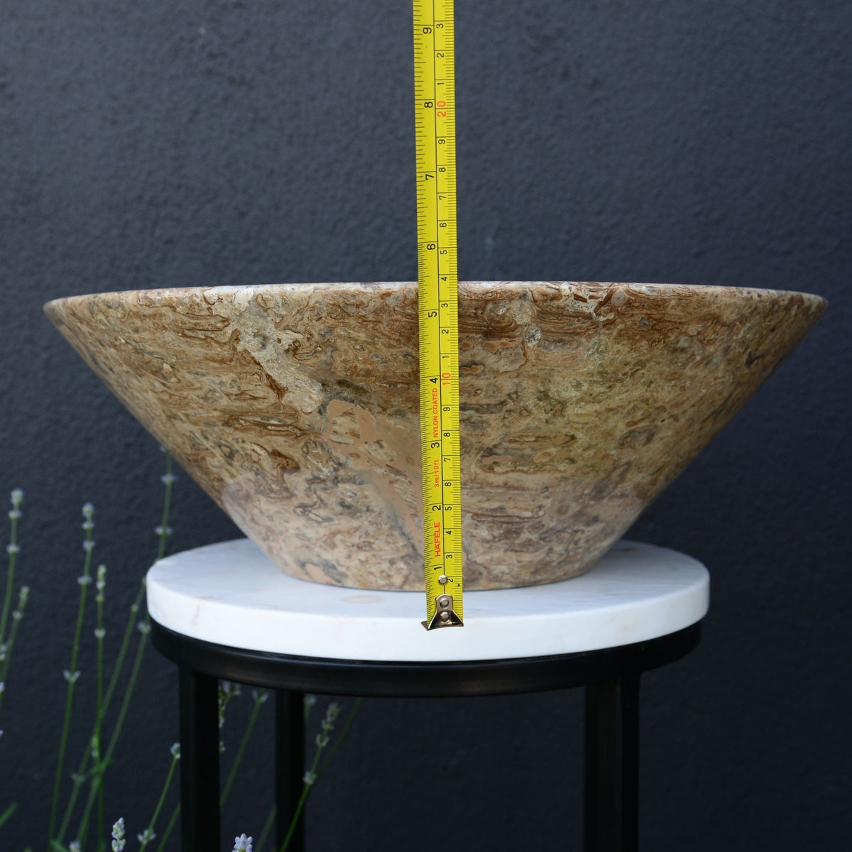 Valencia Travertine Conical Stone Vessel Sink Handmade Carved