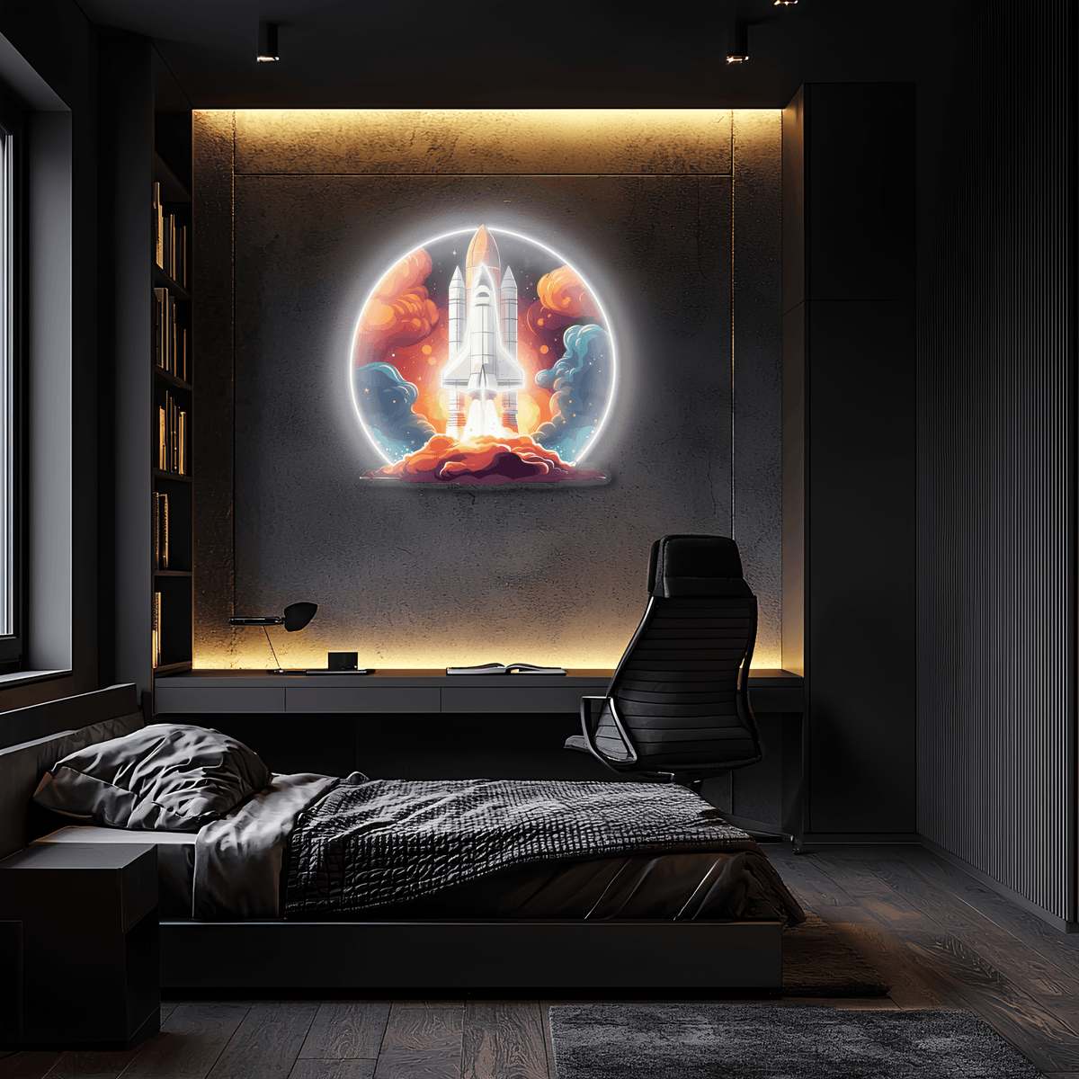 Space Shuttle Modern Plexiglass Neon Wall Art Sign - UV Print