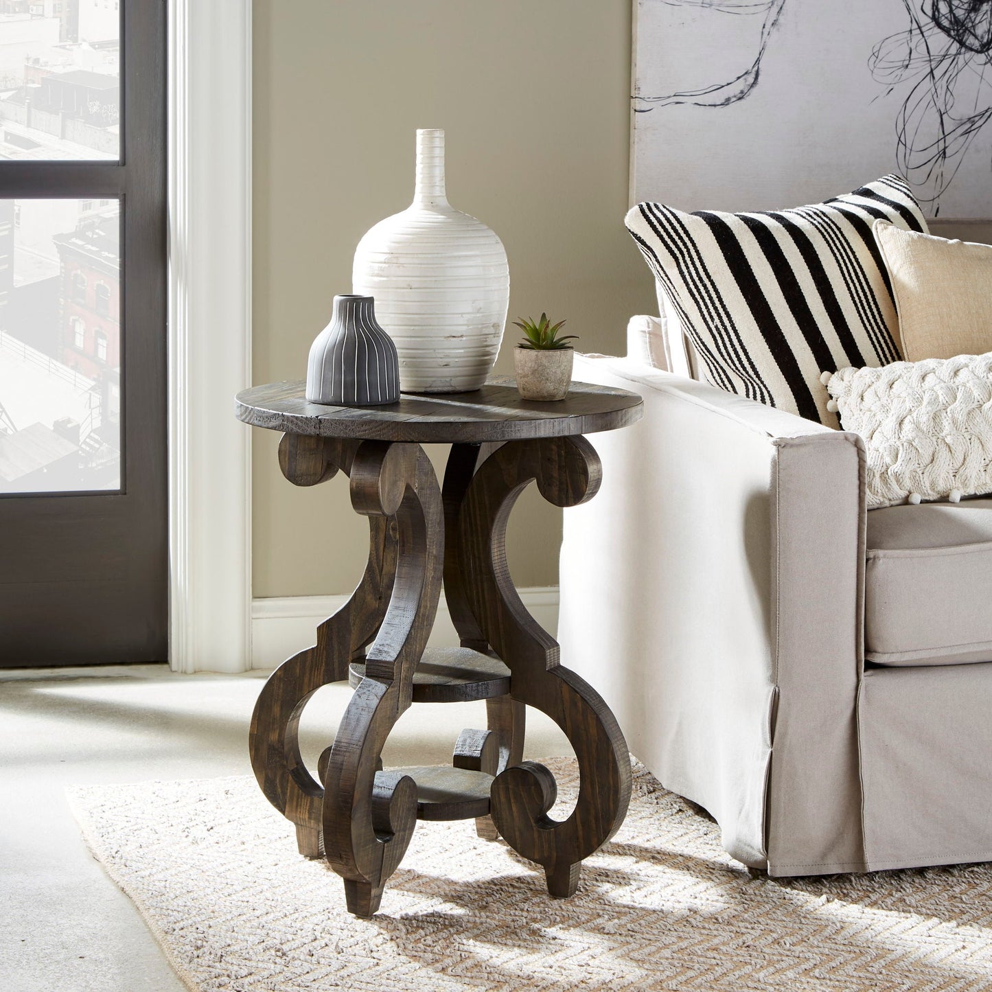 Bellamy - Round Accent End Table - Peppercorn