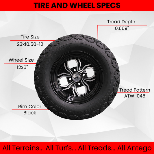 23x10.50-12 with 12x6 Black/Red Aluminum Wheels for Golf/ATV/UTV