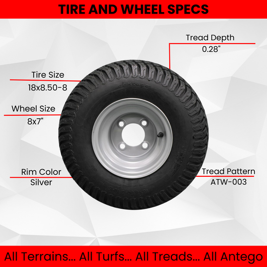 18x8.50-8 Gray Turf Tire Assembly for One