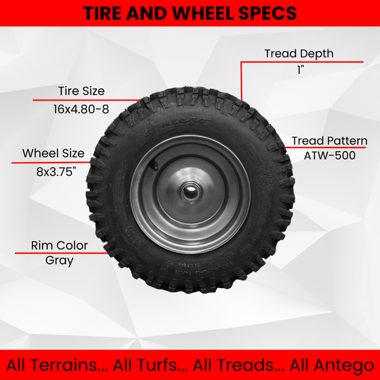 Antego 16x4.80-8 Ariens 07101201/07101202 Matched RH/LH Snow Wheel Sets, 4-Pack