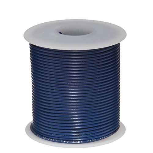 20 AWG Gauge Solid Hook Up Wire, 100 ft Length, Blue, 0.0320" Diameter, UL1007, 300 Volts