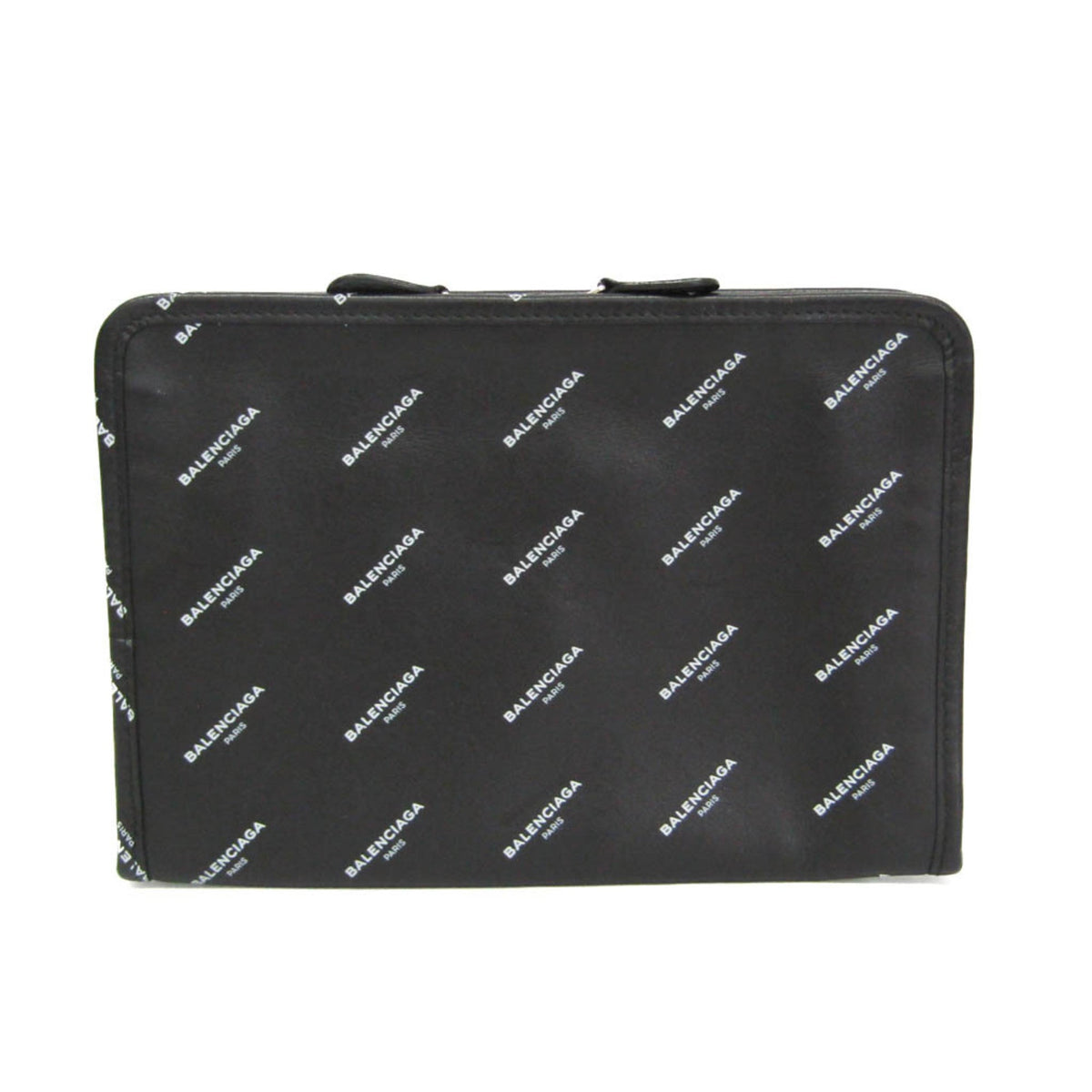 Balenciaga Logo Print Leather Clutch
