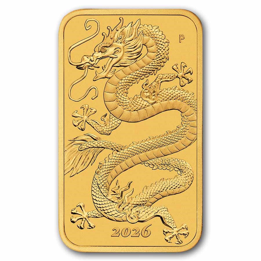 2026 Perth Mint 1 oz Gold Dragon Rectangular Coin BU