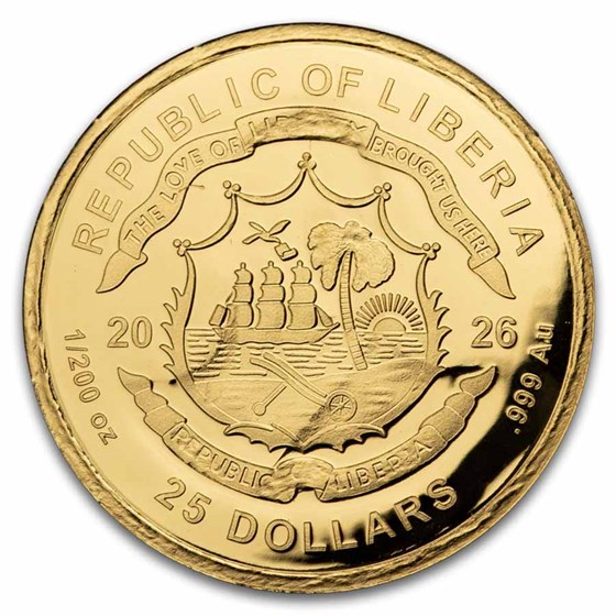 2026 Liberia $25 1/200 oz Gold Guardian Angel Proof