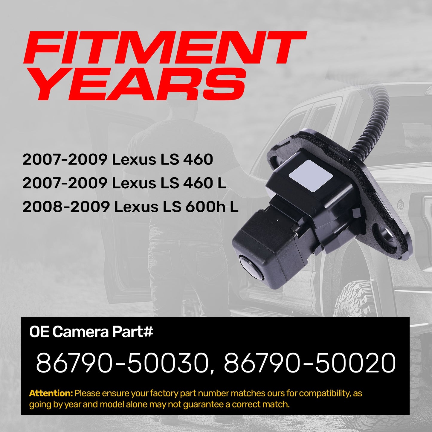 Lexus LS 460/460L (2007-2009), LS 600h L (2008-2009) OEM Replacement Backup Camera OE Part # 86790-50020, 86790-50030
