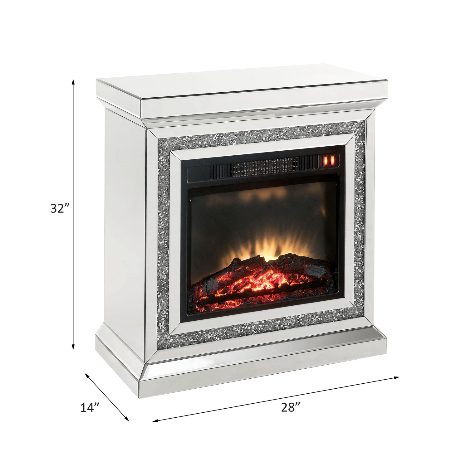 Noralie - 28" Fireplace - Mirrored & Faux Diamonds