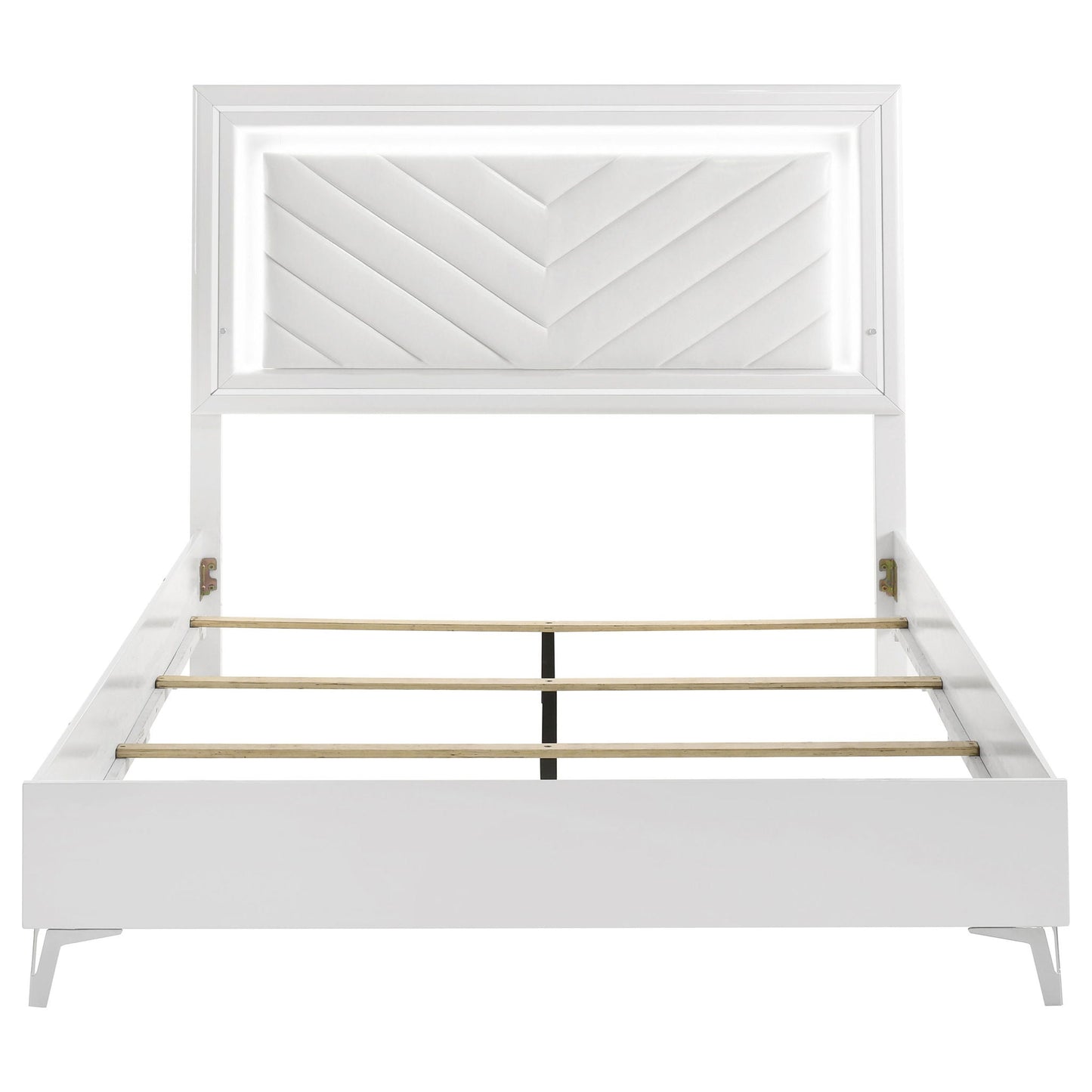 Cassia Queen LED Panel Bed White High Gloss