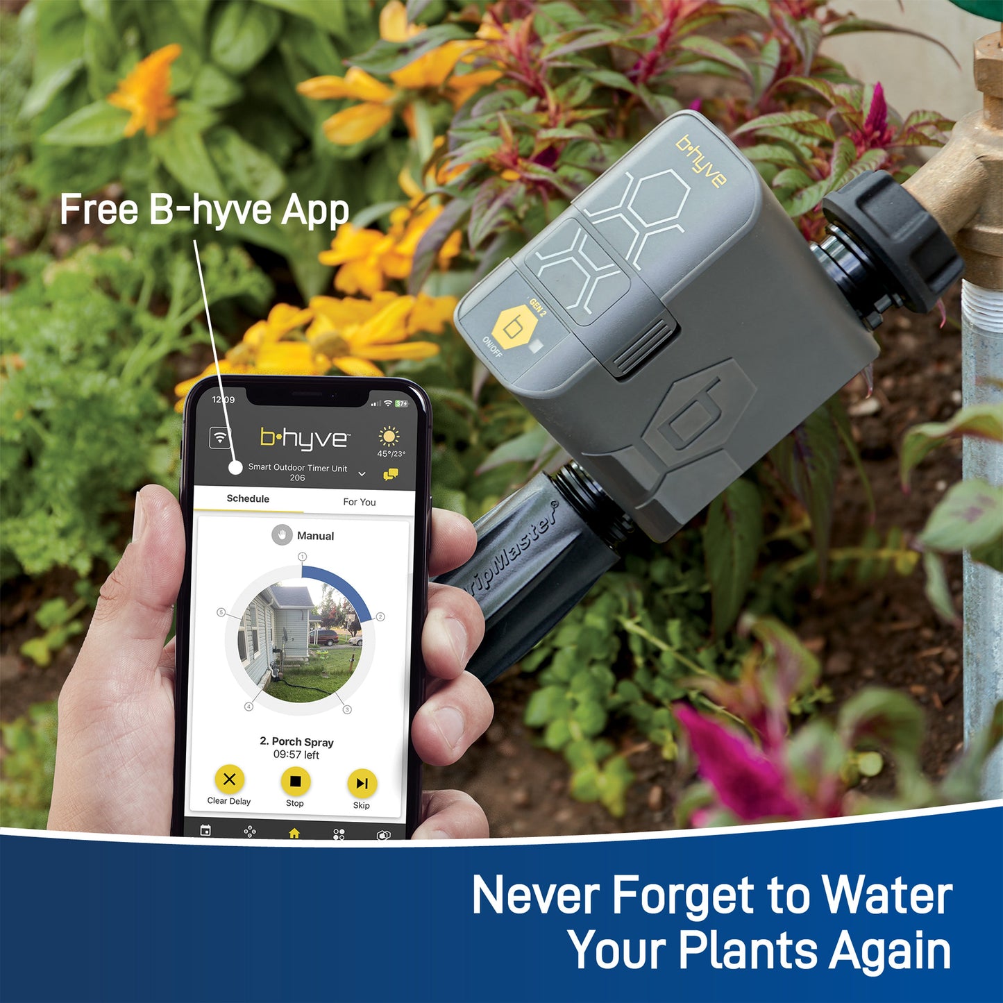 B-hyve Bluetooth 1-Outlet Hose Faucet Timer | Online Packaging | 90205Z