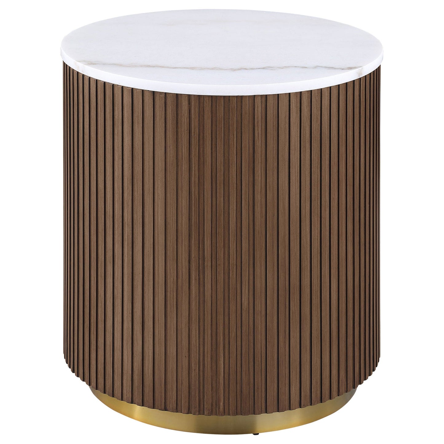 Jason 2-piece Round White Marble Coffee Table Set Honey Brown