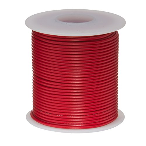 22 AWG Gauge Solid Hook Up Wire, 100 ft Length, Red, 0.0253" Diameter, UL1007, 300 Volts