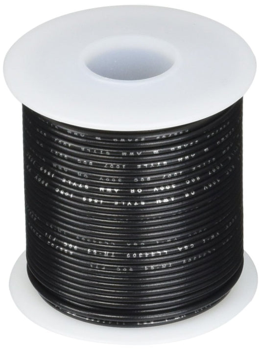 22 AWG Gauge Stranded Hook Up Wire, 100 ft Length, Black, 0.0253" Diameter, UL1007, 300 Volts