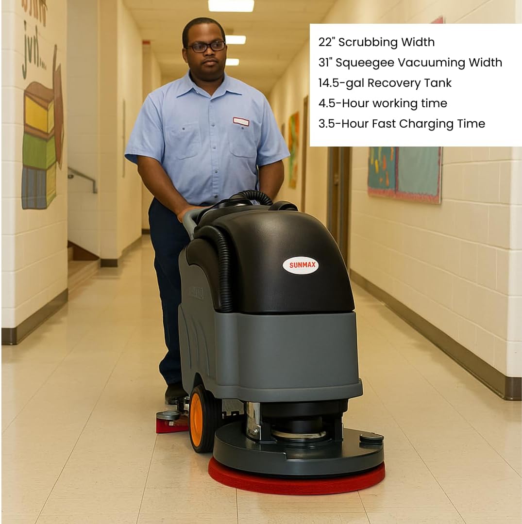 22" Self-Propelled Walk-Behind Floor Scrubber Dryer Machine, Forward & Reverse Drive, Adjustable Speed, 36,000 Ft²/h, 3.5-Hour Fast Charging, Up to 5 Hours Runtime, LiFePO4 Battery
