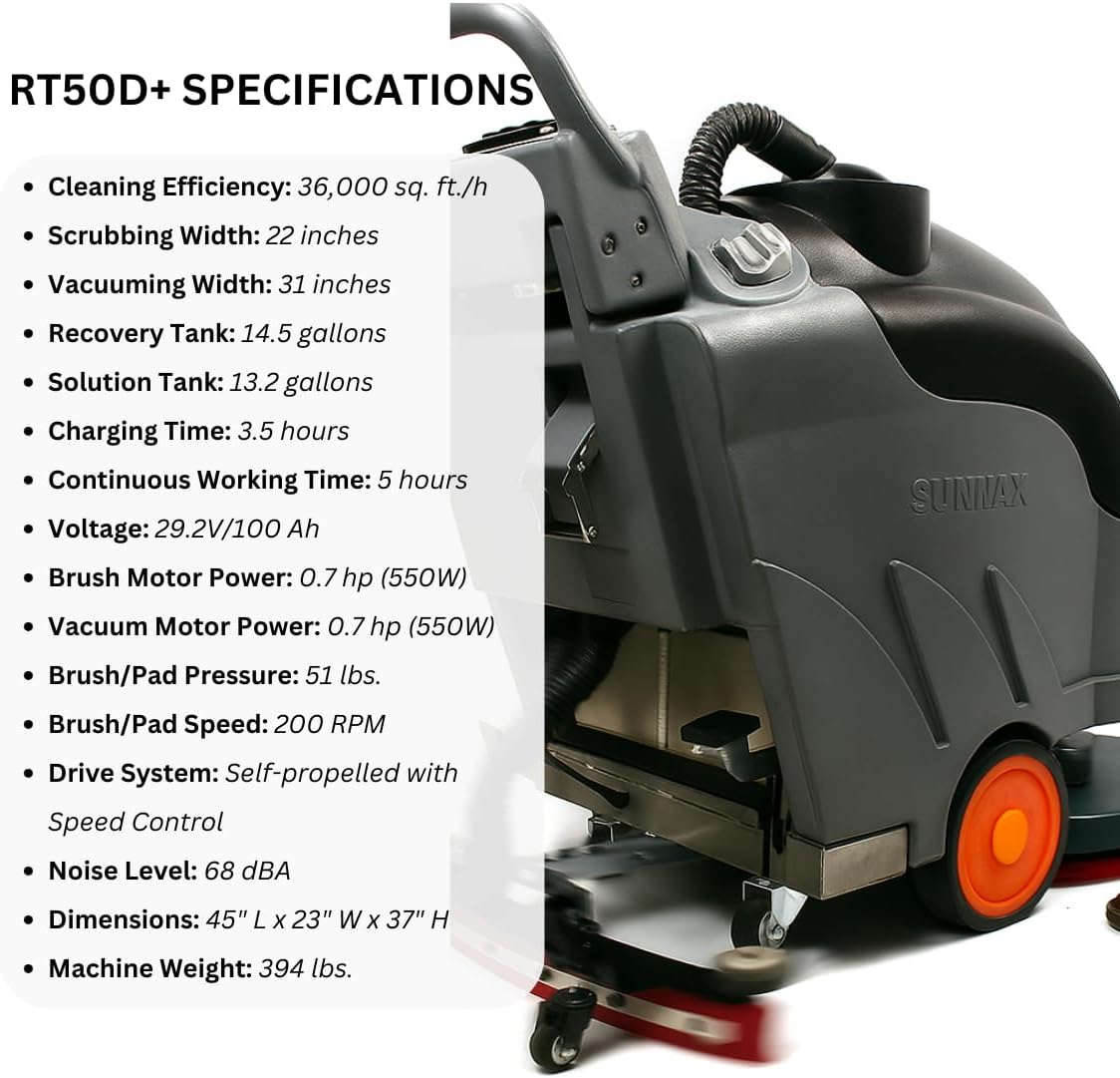 22" Self-Propelled Walk-Behind Floor Scrubber Dryer Machine, Forward & Reverse Drive, Adjustable Speed, 36,000 Ft²/h, 3.5-Hour Fast Charging, Up to 5 Hours Runtime, LiFePO4 Battery