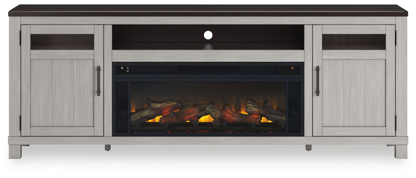 Darborn - 88" TV Stand With Electric Infrared Fireplace Insert - Gray / Brown