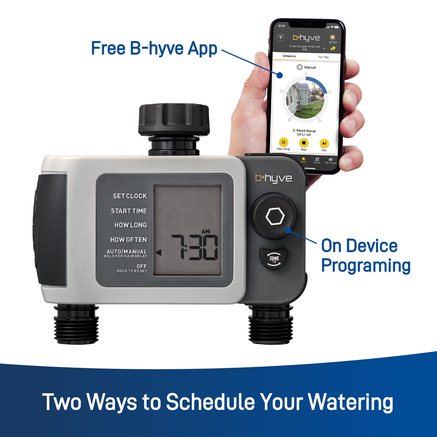 B-hyve XD Bluetooth 2-Outlet Hose Faucet Timer w/Hub | 24637