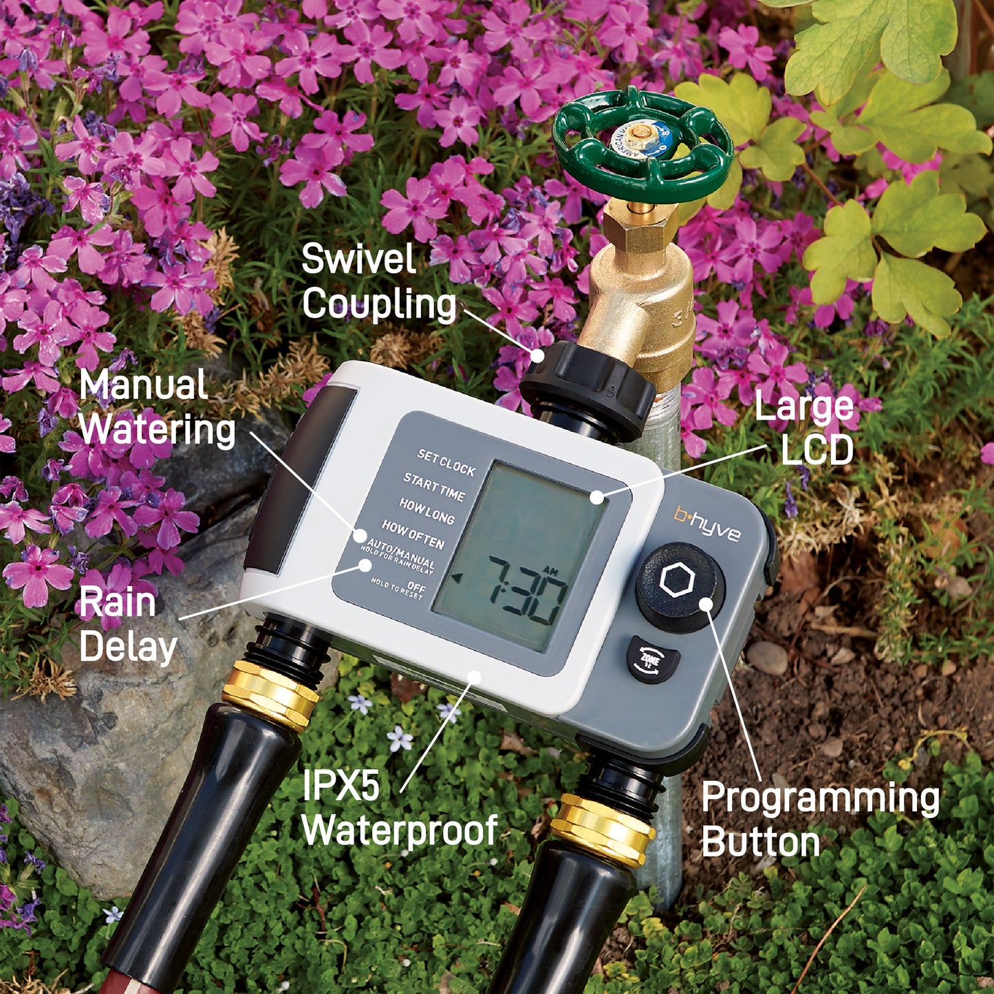 B-hyve XD Bluetooth 2-Outlet Hose Faucet Timer w/Hub | 24637