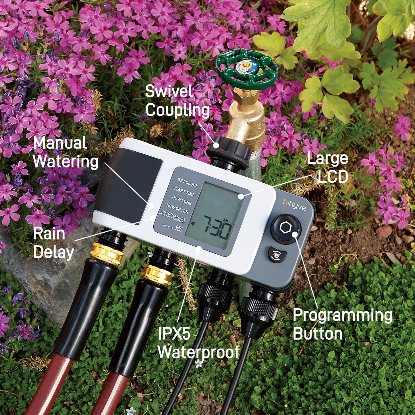 B-hyve XD Bluetooth 4-Outlet Hose Faucet Timer w/Hub | 24639