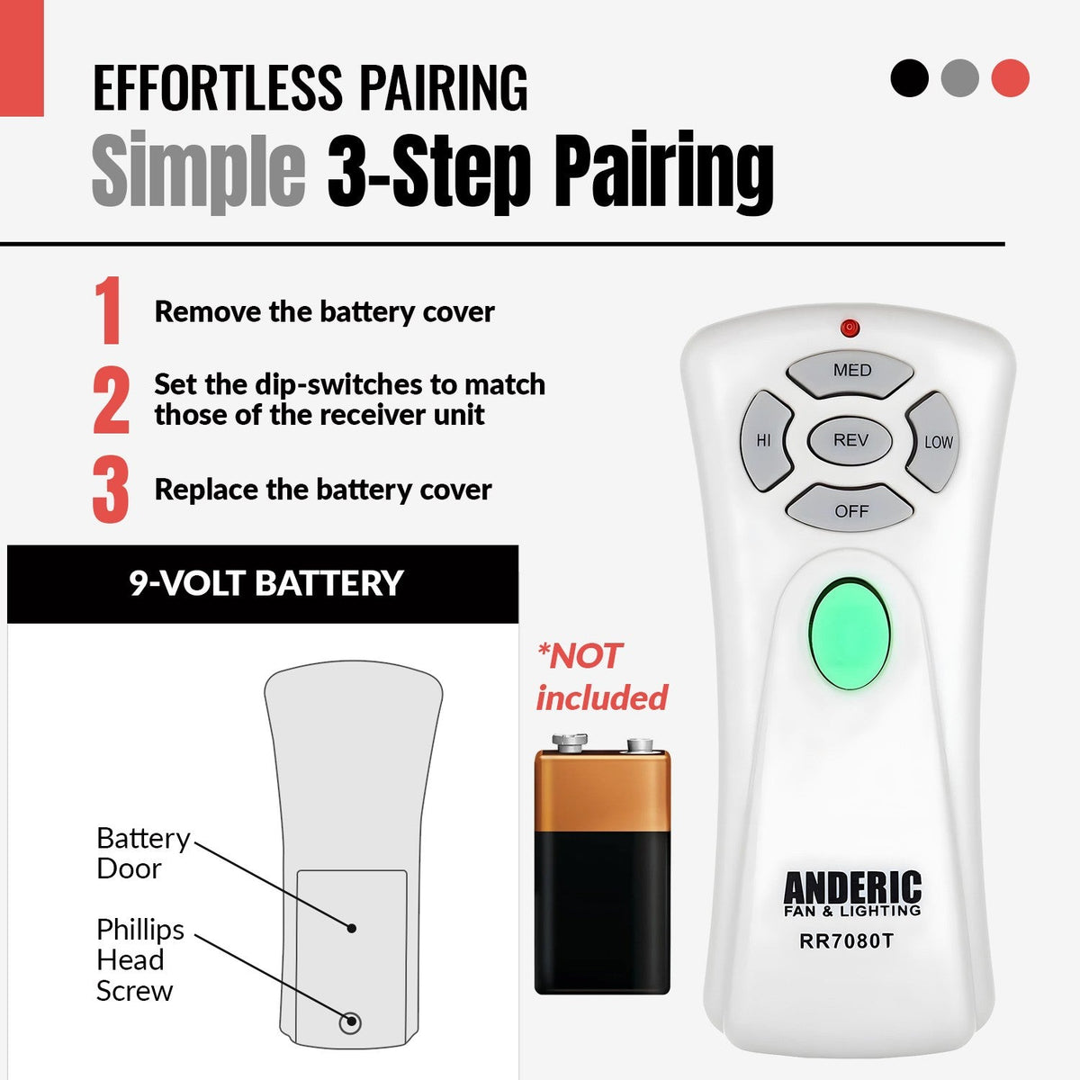 Anderic Substitute for allen + roth UC7080T1 Ceiling Fan Remote Control [RR7080T]